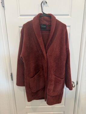 Buckle Rust Red Plush Open Cardigan